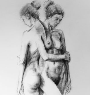 Sample artwork created using our figure drawing reference photos shows how in-the-round photos can be used.